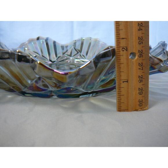 Vtg Federal Glass Smoked Iridescent Fruit Embossed Fruit Wavy Rim Serving Bowl - Picture 5 of 5